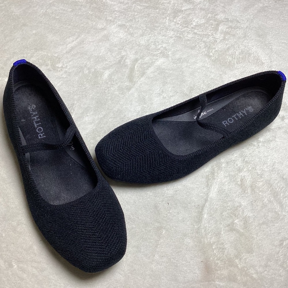 Rothy's The Mary Jane Black Solid Square Toe Knit Flats W8 333-002